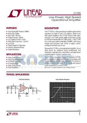 LT1195CJ8 datasheet - Low Power, High Speed Operational Amplifier