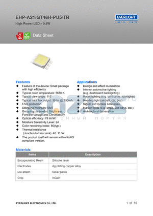 EHP-A21GT46H-PU5TR datasheet - High Power LED-0.5W