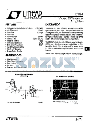 LT1194CJ8 datasheet - Video Difference Amplifier