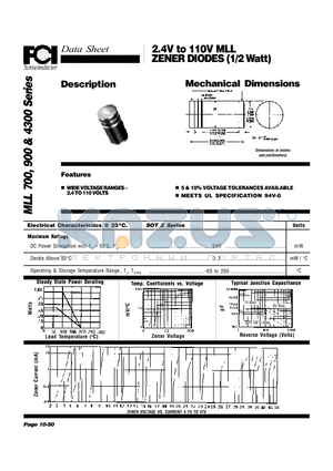MLL750 datasheet - 2.4V to 110V MLL ZENER DIODES (1/2 Watt)