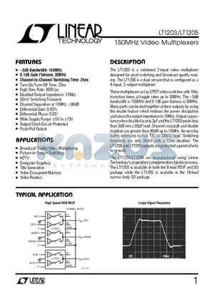 LT1203CN8 datasheet - 150MHz Video Multiplexers