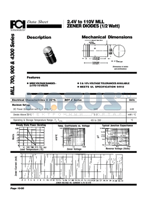 MLL754 datasheet - 2.4V to 110V MLL ZENER DIODES (1/2 Watt)