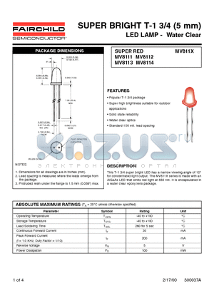 MV8114 datasheet - SUPER BRIGHT T-1 3/4 (5 mm) LED LAMP - Water Clear