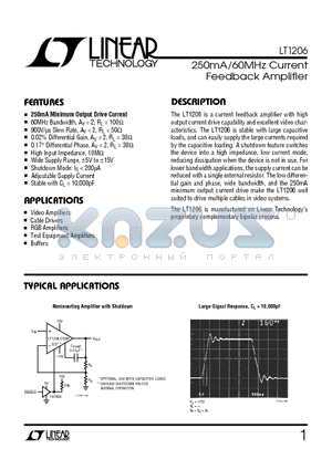 LT1206C datasheet - 250mA/60MHz Current Feedback Amplifier