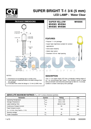 MV8304 datasheet - SUPER BRIGHT T-1 3/4 (5 mm) LED LAMP - Water Clear