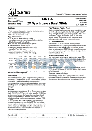 GS820E32Q-117 datasheet - 2M Synchronous Burst SRAM