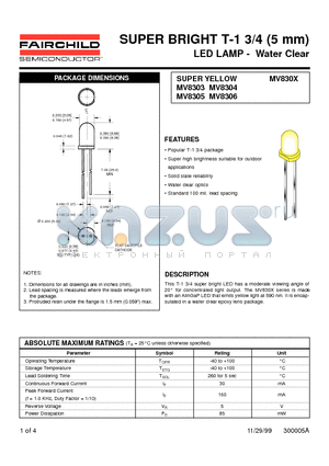 MV8306 datasheet - SUPER BRIGHT T-1 3/4 (5 mm) LED LAMP - Water Clear