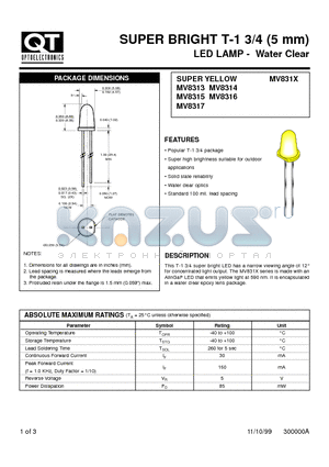 MV8313 datasheet - SUPER BRIGHT T-1 3/4 (5 mm) LED LAMP - Water Clear