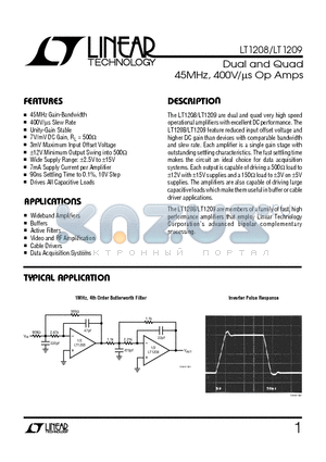 LT1208C datasheet - Dual and Quad 45MHz, 400V/us Op Amps