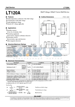 LT120A datasheet - Hall Voltage 160mV GaAs Hall Device