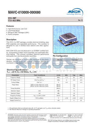 MAVC-010000-000080 datasheet - VCO, SMT