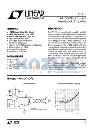 LT1210CR datasheet - 1.1A, 35MHz Current Feedback Amplifier