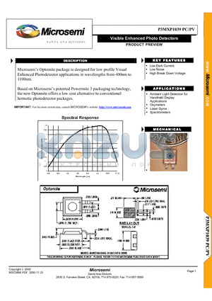 P3MXP1039PV datasheet - Visible Enhanced Photo Detectors