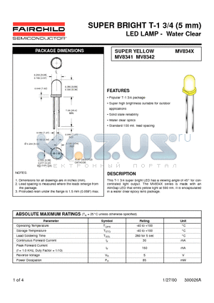 MV8341 datasheet - SUPER BRIGHT T-1 3/4 (5 mm) LED LAMP - Water Clear