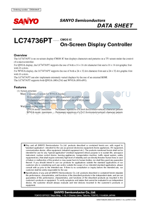 LC74736PT datasheet - CMOS IC On-Screen Display Controller