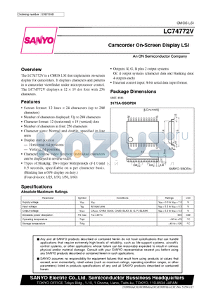 LC74772V datasheet - Camcorder On-Screen Display LSI