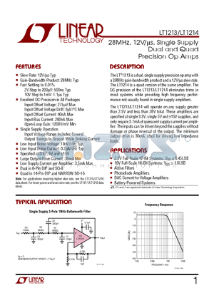 LT1213ACN8 datasheet - 28MHz, 12V/ms, Single Supply Dual and Quad Precision Op Amps