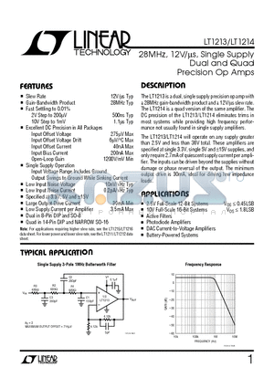 LT1214 datasheet - 28MHz, 12V/us, Single Supply Dual and Quad Precision Op Amps
