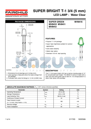 MV8410 datasheet - SUPER BRIGHT T-1 3/4 (5 mm) LED LAMP - Water Clear