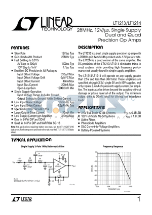 LT1213M datasheet - 28MHz, 12V/us, Single Supply Dual and Quad Precision Op Amps