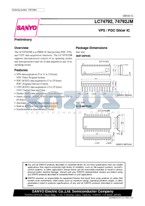 LC74792 datasheet - VPS / PDC Slicer IC