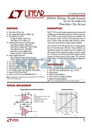 LT1215MJ8 datasheet - 23MHz, 50V/us, Single Supply Dual and Quad Precision Op Amps