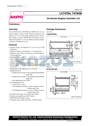 LC74794 datasheet - On-Screen Display Controller LSI