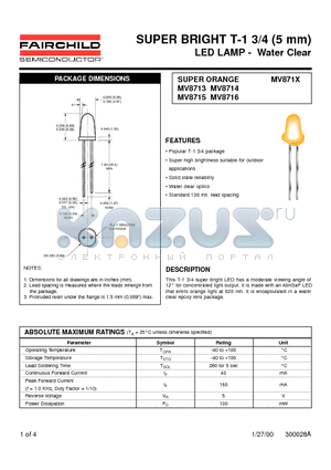 MV8713 datasheet - SUPER BRIGHT T-1 3/4 (5 mm) LED LAMP - Water Clear