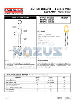 MV870X datasheet - SUPER BRIGHT T-1 3/4 (5 mm) LED LAMP - Water Clear