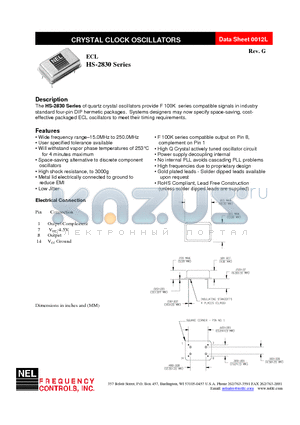 HS-A283A-FREQ datasheet - CRYSTAL CLOCK OSCILLATORS