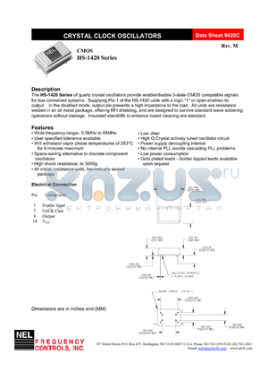 HS-A142B-FREQ datasheet - CRYSTAL CLOCK OSCILLATORS