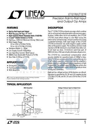 LT1218CS8 datasheet - Precision Rail-to-Rail Input and Output Op Amps