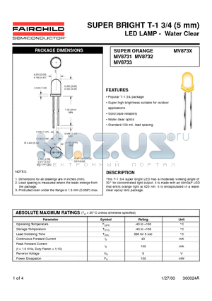 MV8732 datasheet - SUPER BRIGHT T-1 3/4 (5 mm) LED LAMP - Water Clear