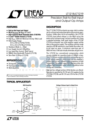 LT1218LCN8 datasheet - Precision Rail-to-Rail Input and Output Op Amps