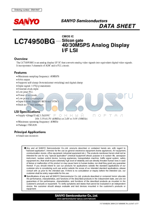 LC74950BG datasheet - CMOS IC Silicon gate 40/30MSPS Analog Display I/F LSI