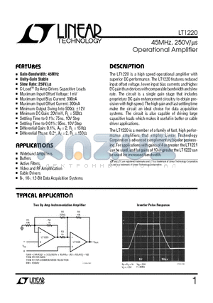 LT1220CS8 datasheet - 45MHz, 250V/us Operational Amplifier