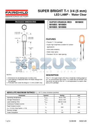 MV8804 datasheet - SUPER BRIGHT T-1 3/4 (5 mm) LED LAMP - Water Clear