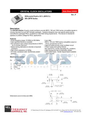 HS-A2870 datasheet - CRYSTAL CLOCK OSCILLATORS