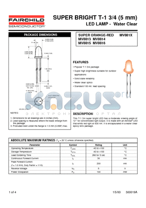 MV8816 datasheet - SUPER BRIGHT T-1 3/4 (5 mm) LED LAMP - Water Clear