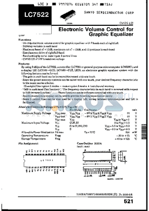LC7522 datasheet - ELECTORONIC VOLUME CONTROL FOR GRAPHIC EQUALIZER
