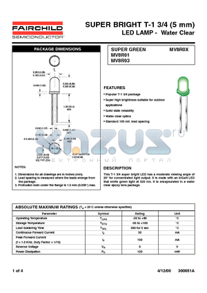 MV8R03 datasheet - SUPER BRIGHT T-1 3/4 (5 mm) LED LAMP - Water Clear