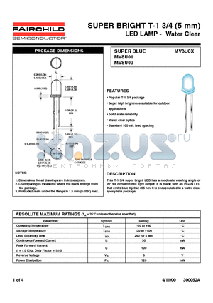MV8U01 datasheet - SUPER BRIGHT T-1 3/4 (5 mm) LED LAMP - Water Clear