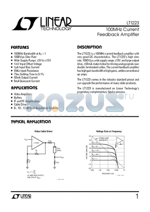 LT1223 datasheet - 100MHz Current Feedback Amplifier