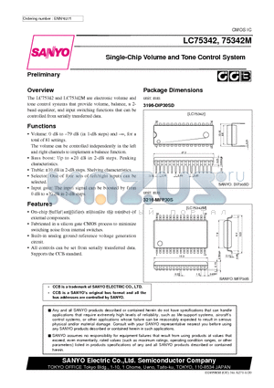 LC75342 datasheet - Single-Chip Volume and Tone Control System