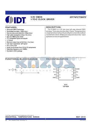 IDT74FCT38072 datasheet - 3.3V CMOS 1-TO-2 CLOCK DRIVER