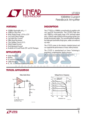 LT1223CS8 datasheet - 100MHz Current Feedback Amplifier