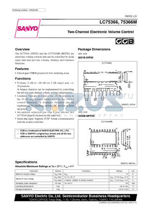 LC75366M datasheet - Two-Channel Electronic Volume Control