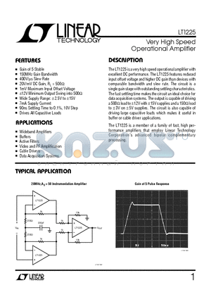 LT1225C datasheet - Very High Speed Operational Amplifier