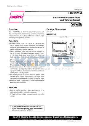 LC75371M datasheet - Car Stereo Electronic Tone and Volume Control
