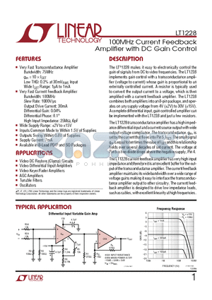 LT1227 datasheet - 100MHz Current Feedback